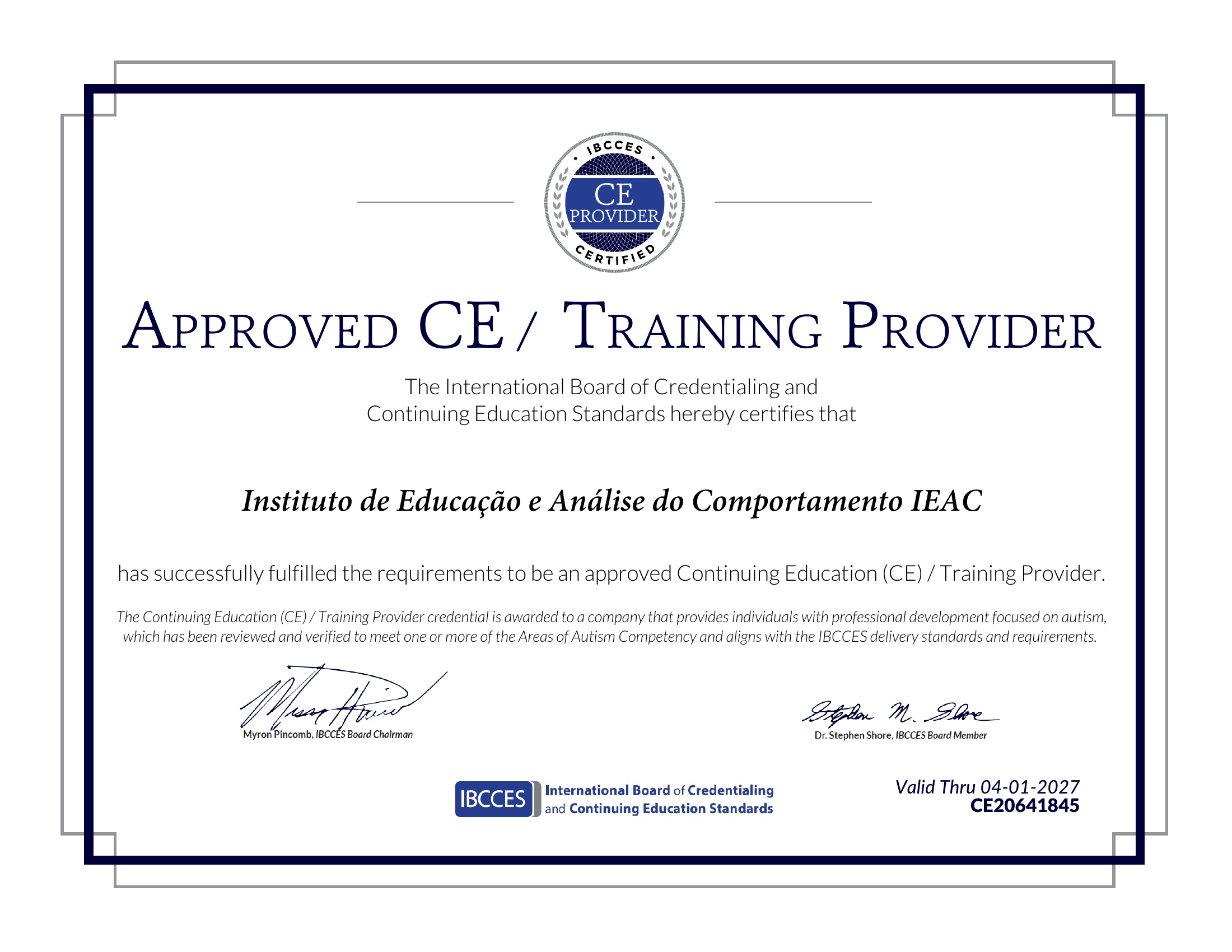 Certificado IBCCES do IEAC